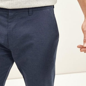 Blue Textured Slim Fit Cotton Chino Trousers - Allsport