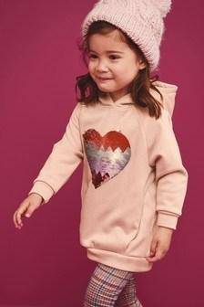 PINK SEQUIN HEART HOODED SWEAT (9MTHS-5YRS) - Allsport