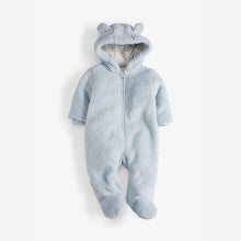 Load image into Gallery viewer, Blue Next Cosy Fleece Bear Baby Pramsuit (0mths-18mths)
