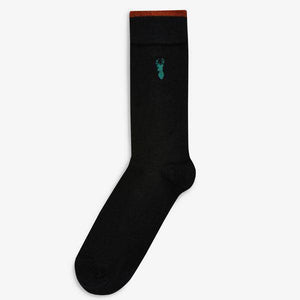 Rich Colour Stag Embroidered Socks Five Pack - Allsport