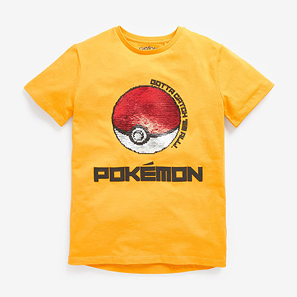Yellow Pokemon Flippy Sequin License T-Shirt (3-12yrs)