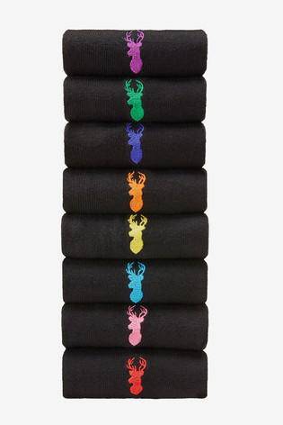 Black Stag Embroidered Socks Eight Pack - Allsport