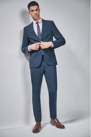 Bright Blue Slim Fit Wool Blend Stretch Suit: Jacket - Allsport
