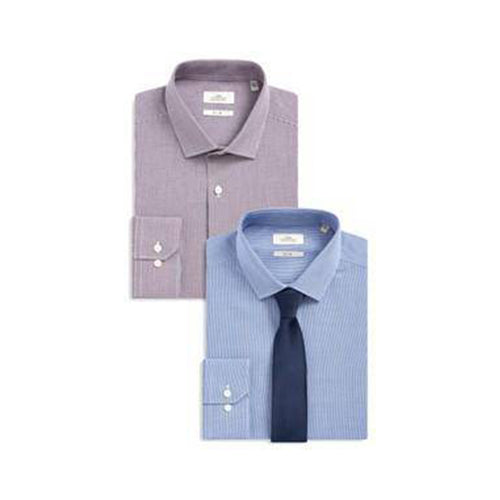 2PK Navy Slim Fit Puppytooth Shirts With Tie - Allsport