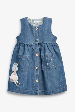 DENIM UNICORN BTN CASUAL DRESS (3MTHS-5YRS) - Allsport