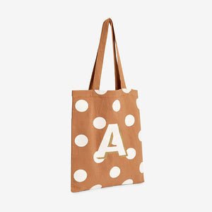 Tan/White Spot Organic Cotton Reusable Monogram Bag For Life - Allsport