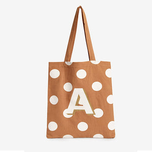 Tan/White Spot Organic Cotton Reusable Monogram Bag For Life - Allsport