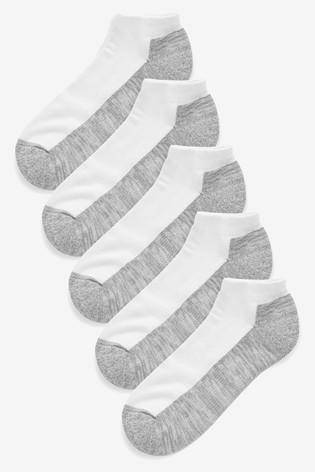5PK White Grey Cushioned Trainer Socks - Allsport