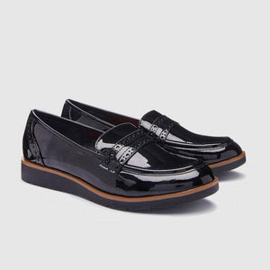 Black Patent Forever Comfort™ Brogue Detail Chunky Sole Loafers - Allsport