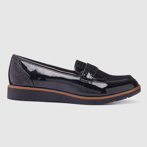 Black Patent Forever Comfort™ Brogue Detail Chunky Sole Loafers - Allsport