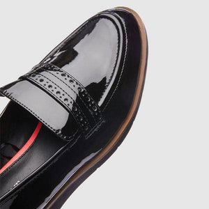 Black Patent Forever Comfort™ Brogue Detail Chunky Sole Loafers - Allsport