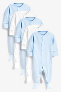 Blue/White 5 Pack Essentials Sleepsuits (up to 18 months) - Allsport