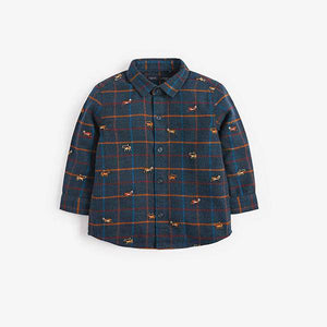 Navy Check Embroidered Long Sleeve Shirt (3mths-5yrs) - Allsport