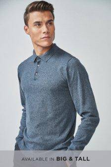 MID BLUE MARL KNITTED POLO - Allsport