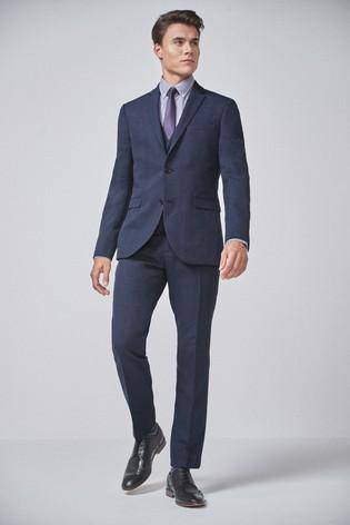 Navy / Black Slim Fit Check Suit: Jacket - Allsport