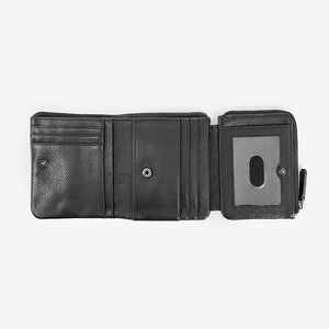 Black Leather Zipped Pocket Trifold Wallet - Allsport