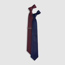 Load image into Gallery viewer, Navy / Burgundy Textured Ties 2 Pack With Tie Clip - Allsport
