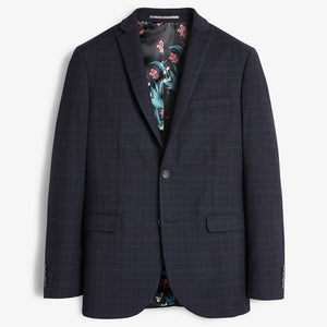 Navy/Black Tailored Fit Check Suit: Jacket - Allsport