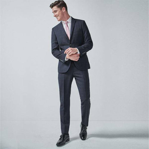 Navy/Black Tailored Fit Check Suit: Jacket - Allsport