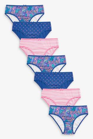 7PK Navy Pink Floral Ditsy Stripe Bikini Briefs  (2YRS-12YRS) - Allsport