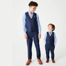 Load image into Gallery viewer, Navy Check Waistcoat, Shirt And Tie Set (3-12yrs) - Allsport
