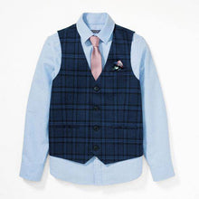 Load image into Gallery viewer, Navy Check Waistcoat, Shirt And Tie Set (3-12yrs) - Allsport
