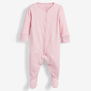 Pink/White 3 Pack Cotton Baby Sleepsuits (0-2yrs)