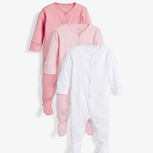 Load image into Gallery viewer, Pink/White 3 Pack Cotton Sleepsuits (0-18mths - Allsport
