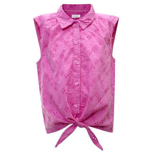BRIGHT PINK TIE FRONTS TOP (3-12YRS) - Allsport