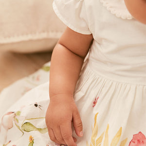 White Baby Floral Print Occasion Dress (0mths-18mths)