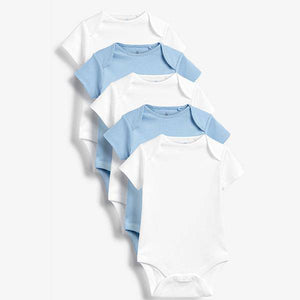 Blue/White 5 Pack Cotton Short Sleeve Bodysuits (0mths-2yrs) - Allsport