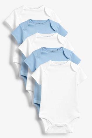 Blue/White 5 Pack GOTS Certified Organic Cotton Short Sleeve Bodysuits  (up to 18 months) - Allsport