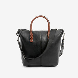 Black Plait Detail Strap Shopper Bag