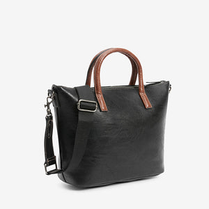 Black Plait Detail Strap Shopper Bag