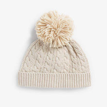 Load image into Gallery viewer, Cream Cable Knitted Hat With Pom (0mths-12mths) - Allsport
