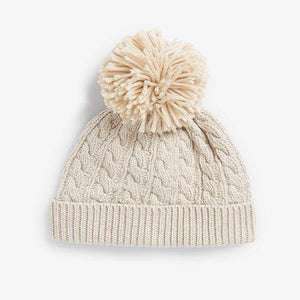 Cream Cable Knitted Hat With Pom (0mths-12mths) - Allsport