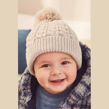 Load image into Gallery viewer, Cream Cable Knitted Hat With Pom (0mths-12mths) - Allsport
