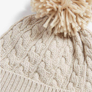 Cream Cable Knitted Hat With Pom (0mths-12mths) - Allsport