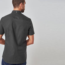 Load image into Gallery viewer, Charcoal Grey Slim Fit Short Sleeve Stretch Oxford Shirt
