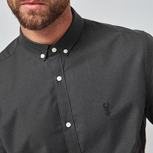 Charcoal Grey Slim Fit Short Sleeve Stretch Oxford Shirt