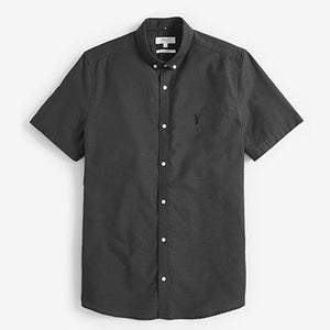 Charcoal Grey Slim Fit Short Sleeve Stretch Oxford Shirt