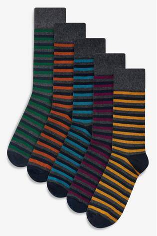 5PK Charcoal Marl Stripe Socks - Allsport