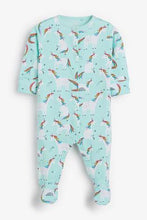 Load image into Gallery viewer, Teal/Pink 3 Pack Unicorn Star Sleepsuits  (up to 18 months) - Allsport
