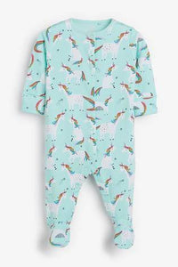 Teal/Pink 3 Pack Unicorn Star Sleepsuits  (up to 18 months) - Allsport