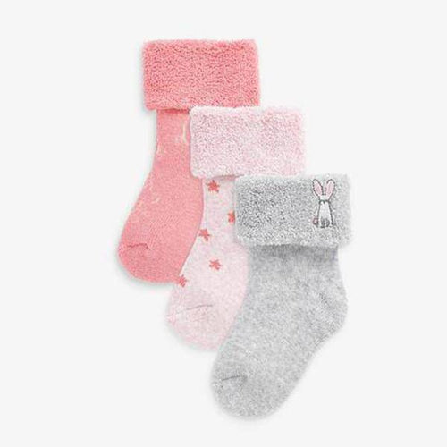 Pink/Grey 3 Pack Towelling Socks (0mth-12mths) - Allsport