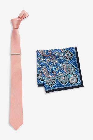 Tie With Paisley Pattern Pocket Square And Tie Clip - Allsport