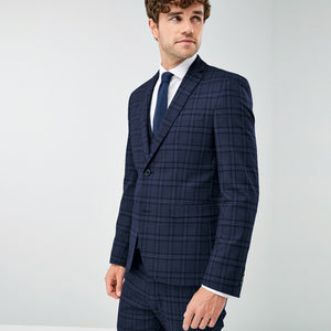 Blue Skinny Fit Check Suit: Jacket - Allsport