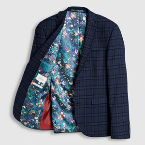 Blue Skinny Fit Check Suit: Jacket - Allsport