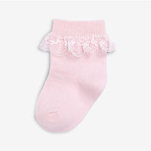 Load image into Gallery viewer, Pink 3 Pack Lace Trim Baby Socks (0mths-12mths) - Allsport
