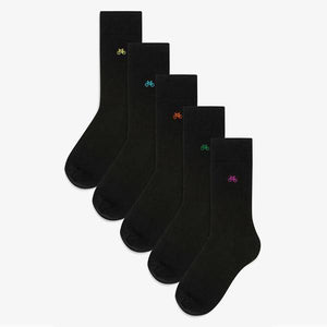 Black Bike Embroidered Socks Five Pack - Allsport